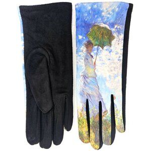 Women's Fleece Gloves, Claude Monet's "Woman with Parasol" Print, 9" Long